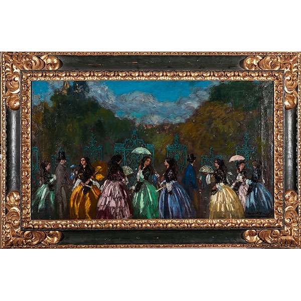 Manuel Losada (Bilbao, 1865 - 1949) "Paseo de damas galantes"