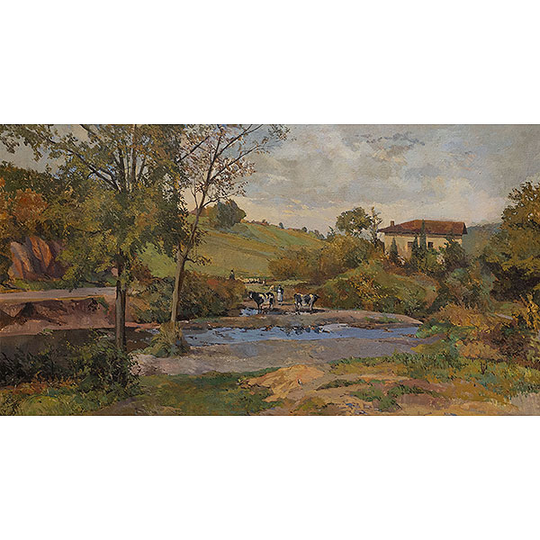 "Paisaje con pastor y ovejas" ESCUELA ESPAÑOLA DEL SIGLO XIX 