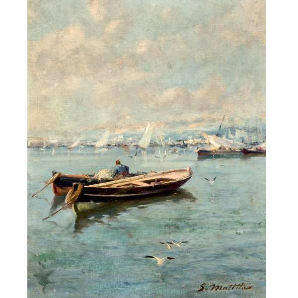 Segundo Matilla (1862 - 1937).  "Marina". Óleo sobre lienzo.