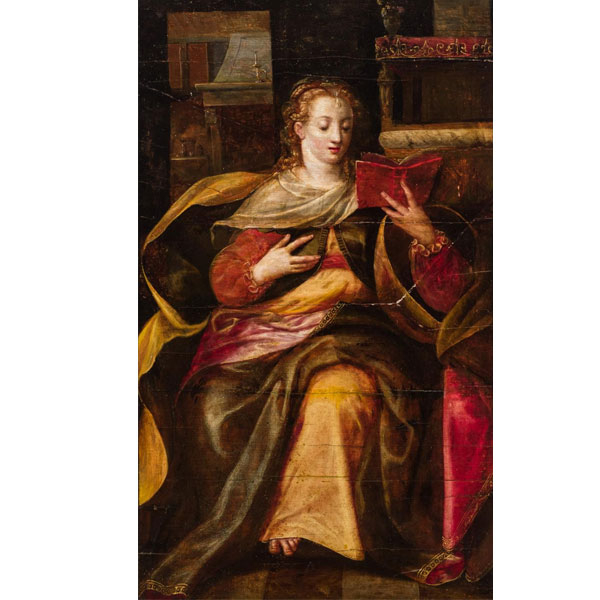 Escuela Italiana S. XVII.  "Santa Isabel". Óleo sobre tabla.