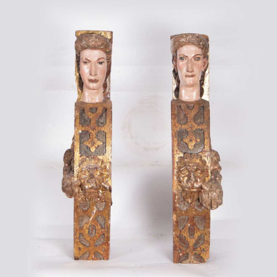 Pareja de ménsulas en forma de cariátides, escuela española del siglo XVI.