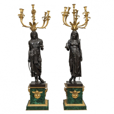 Pareja de candelabros Imperio S. XX a la manera de Pierre Philippe Thomire. 