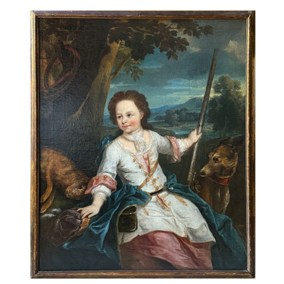 PIERRE MIGNARD (Troyes, 1612-París, 1695) Círculo - Retrato de niña cazadora, Escuela Francesa del siglo XVII.  Óleo sobre lienzo. 