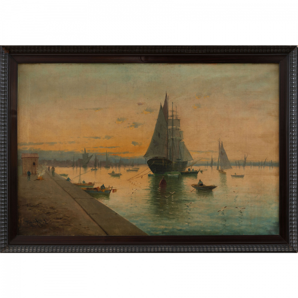 &quot;Puerto pesquero&quot;.  MANUEL RAMOS ARTAL (Madrid, 1855 - 1916).  