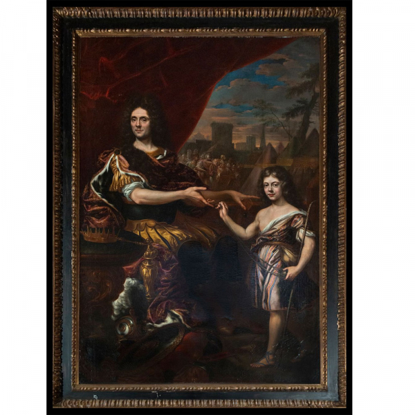Escuela Holandesa XVII - El joven luchador David ante el rey Saúl (una alegoría del rey Luis XIV).    Óleo sobre lienzo.