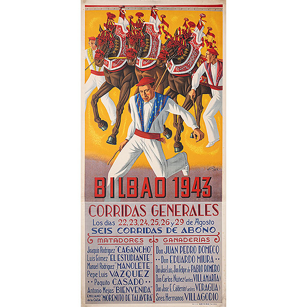 "Cartel Litográfico de la corrida general de la plaza de toros de 1943"  Nicolás Martínez Ortíz de Zárate (Bilbao, 1907 - 1987).   