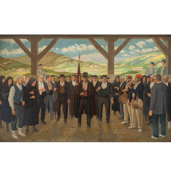 "Visita de la autoridades con txistularis" JOSE ARRUE (Bilbao, 1895-1977). 