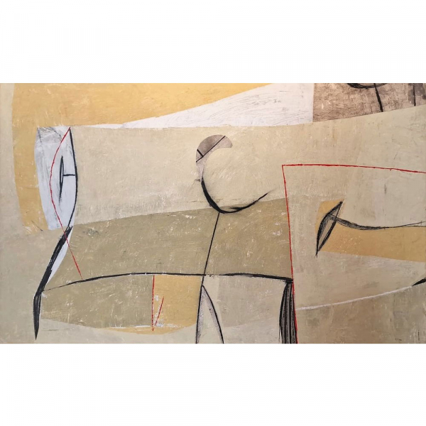 TOMMASO CASCELLA (Roma, 1951) "Esatta predisposizione" (2017).   Óleo y collage sobre panel de madera