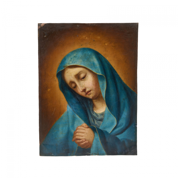 Escuela española, s.XVII.  Virgen Dolorosa.  Óleo sobre cobre. 