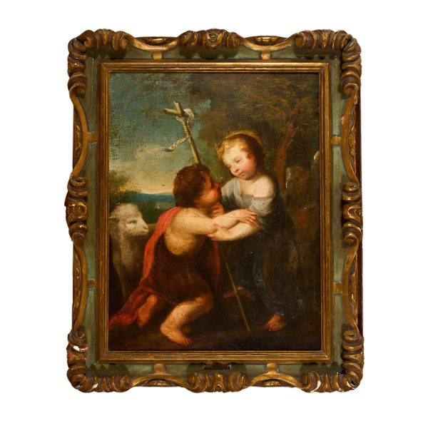 Atribuido a Alonso Cano Almansa (Granada, 1601-1667).  Jesús infante con San Juanito.  Óleo sobre tela.  