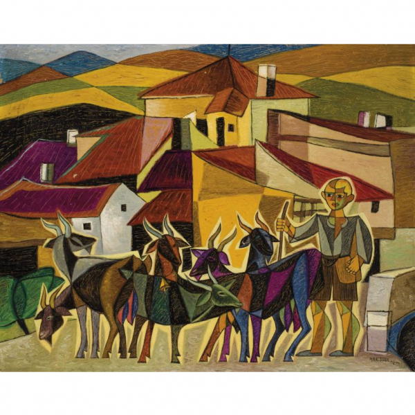 Nicolás Martínez Ortíz de Zárate (1907 - 1990)  &quot;El cabrillero&quot;. Óleo sobre lienzo. Firmado en el ángulo inferior derecho.