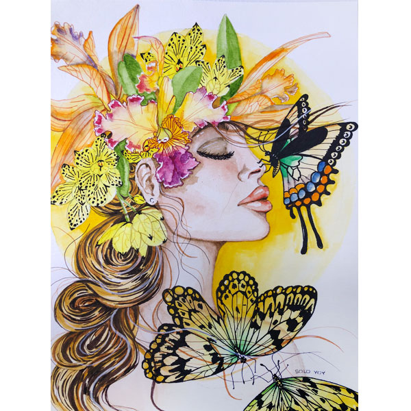 SOLO YOY. "La Mariposa". Colecci&oacute;n Ella y su animal de poder, 2025.  Acuarela pintada a mano.