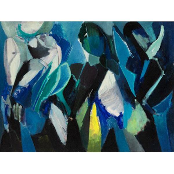 JOSÉ BARCELÓ ALBADALEJO  (Cartagena, Murcia 1923 - Bilbao 2001) "Figuras en azul"