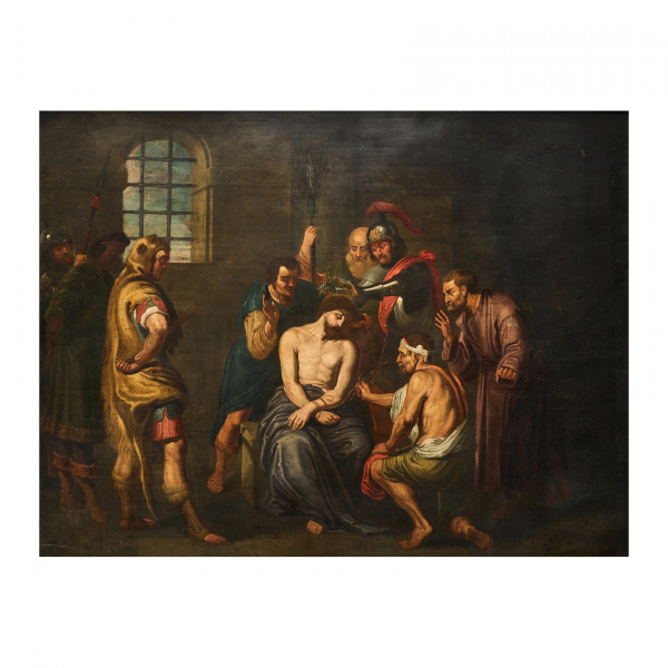 Escuela flamenca, s.XVII.  "La Coronación de espinas".  Óleo sobre cobre.