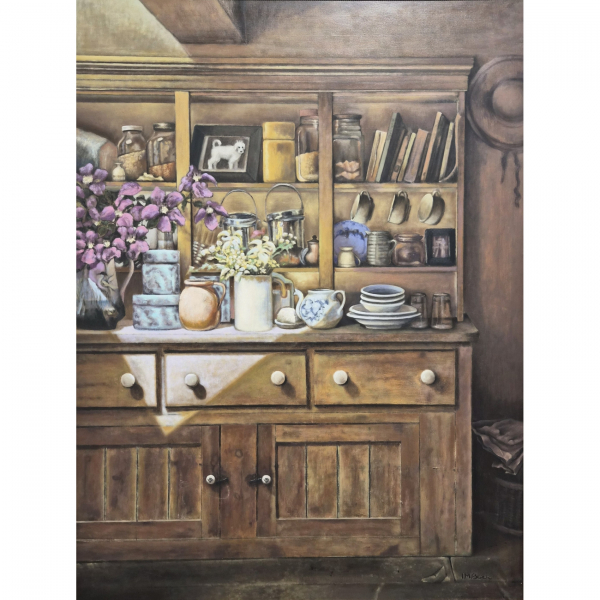 Isabel M. Bach (España, s.XX)  Alacena rústica.  Óleo sobre tela. Firmado. 