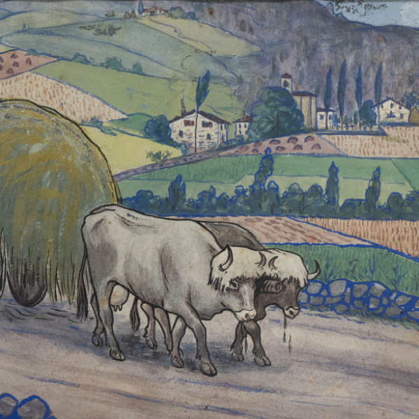 "Bueyes tirando del carro de heno" ÁNGEL CABANAS OTEIZA (Guipúzcoa, 1875-1964) 