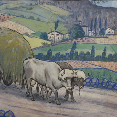 &quot;Bueyes tirando del carro de heno&quot; ÁNGEL CABANAS OTEIZA (Guipúzcoa, 1875-1964) 