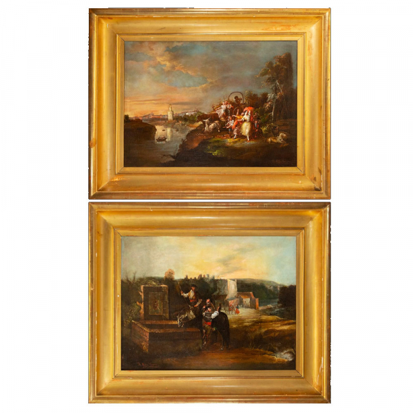 Espectacular Pareja de Escenas costumbristas Andaluzas - Manuel Rodríguez de Guzmán, siglo XIX.   