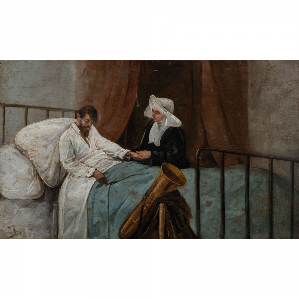 &quot;Músico en el hospital&quot;.  ESCUELA FRANCESA DEL SIGLO XIX. 