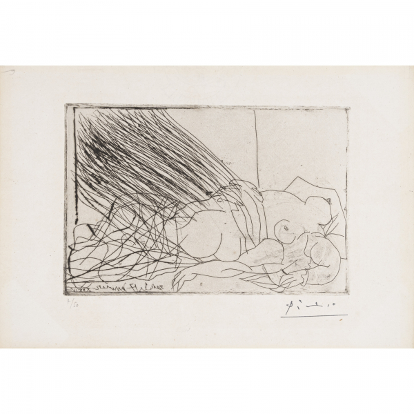 Pablo Ruíz Picasso (Málaga, 1881-Mougins, Francia, 1973)  Nu Couché.  Grabado al aguafuerte sobre papel. Firmado 
