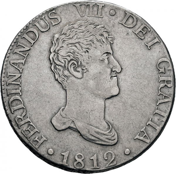 Moneda 1812 Fernando-VII Madrid IJ 8 Reales M.B.C.+