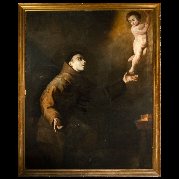 Seguidor de JOSÉ DE RIBERA (Játiva, 1591 - Nápoles, 1652) "San Antonio de Padua". Óleo sobre lienzo.
