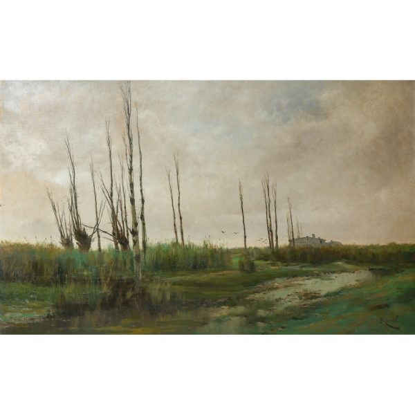 Eliseo Meifr&eacute;n i Roig (Barcelona, 1859-1940)  Vista rural.  &Oacute;leo sobre tela. Firmado.