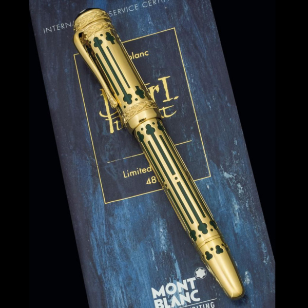 Estilográfica Montblanc Pedro I el Grande.   Perteneciente a la serie Patrones de las Artes. Plumín de oro de 18 K.