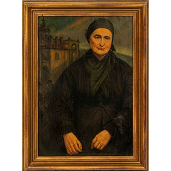 MANUEL LOSADA   (Bilbao 1865 - 1949)  &quot;Aldeana, Iglesia de San Antón y Txistularis&quot; 