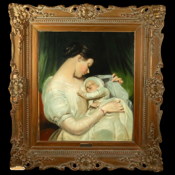 Jules Joseph Lefebvre (1836-1911) "Madre con su hijo".   Óleo sobre lienzo.