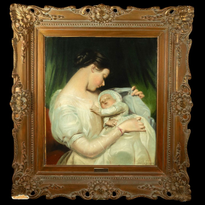 Jules Joseph Lefebvre (1836-1911) &quot;Madre con su hijo&quot;.   Óleo sobre lienzo.