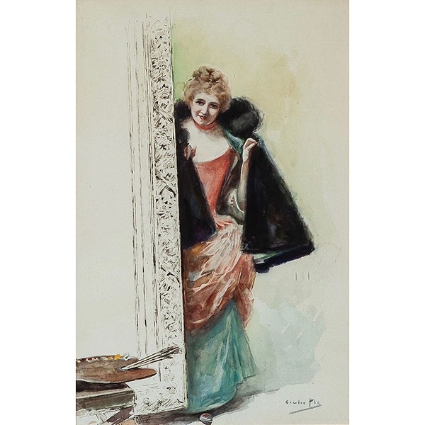 Cecilio Plá y Gallardo (Valencia, 1860 - Madrid, 1934)  "Dama asomada" 