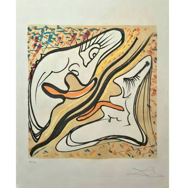 Salvador Dalí. Les Vitraux. "Abrazo alucinógeno" 1974s.  Litografía original firmada y numerada a mano por el artista en edición limitada. 
