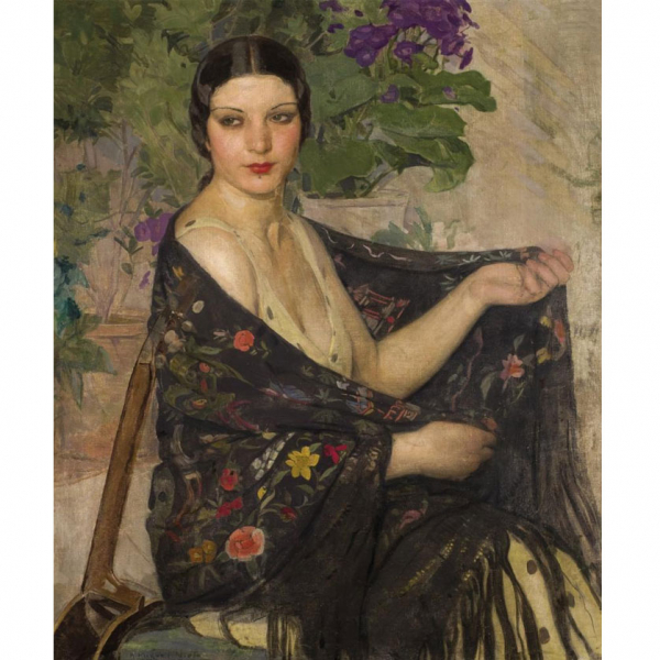 Anselmo Miguel Nieto.    "Joven con mant&oacute;n de flecos (c.1935)". &Oacute;leo sobre lienzo. Firmado en el &aacute;ngulo inferior izquierdo.