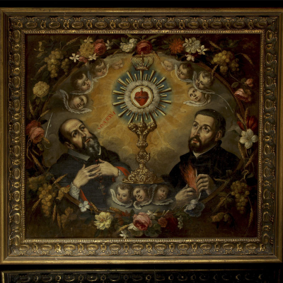 Escuela novohispana s.XVIII "Exaltaci&oacute;n de la Eucarist&iacute;a".  &Oacute;leo sobre lienzo.