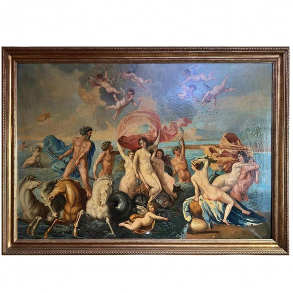 "El Triunfo de Venus" Gran &oacute;leo mitol&oacute;gico, c&iacute;rculo de Nicolas Poussin, siglo XIX.   &Oacute;leo sobre lienzo.