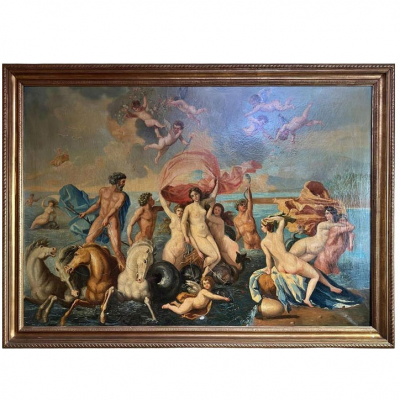 "El Triunfo de Venus" Gran &oacute;leo mitol&oacute;gico, c&iacute;rculo de Nicolas Poussin, siglo XIX.   &Oacute;leo sobre lienzo.