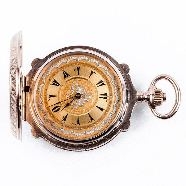 Excelente reloj saboneta, suizo, para el mercado turco, en sólida caja de oro rosa 14 K