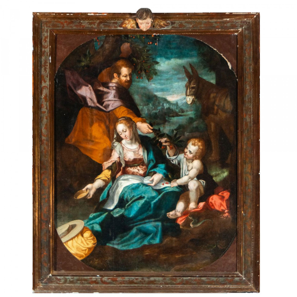 Seguidor de FEDERICO BAROCCI (Urbino, 1528-1612) - Madonna de las cerezas.    Óleo sobre lienzo.