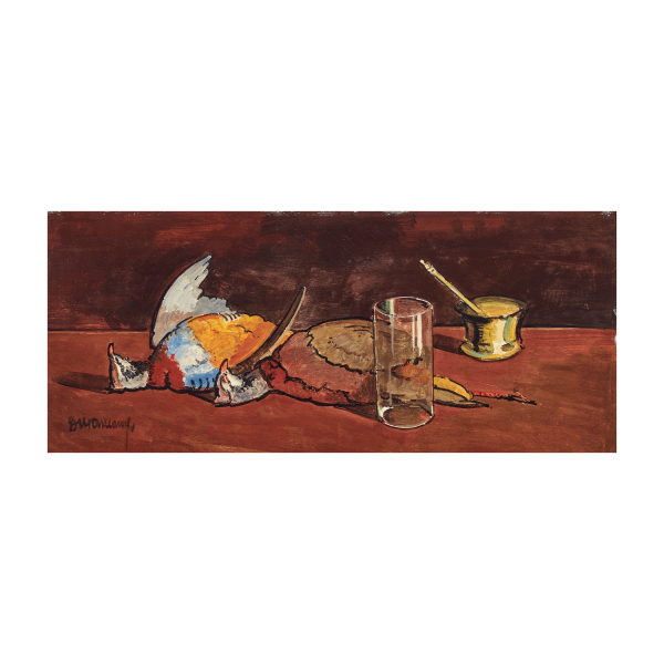 Rafael Durancamps Folguera. Naturaleza muerta con faisanes. Óleo sobre táblex 