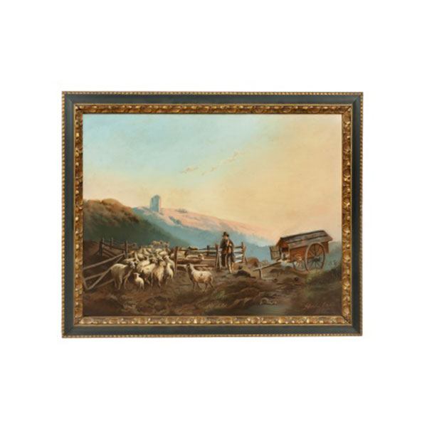 ADELA ORTIZ   (1847-1923)  &quot;Paisaje con pastor y ovejas&quot;  Firmado: Adela Ortiz 1886 