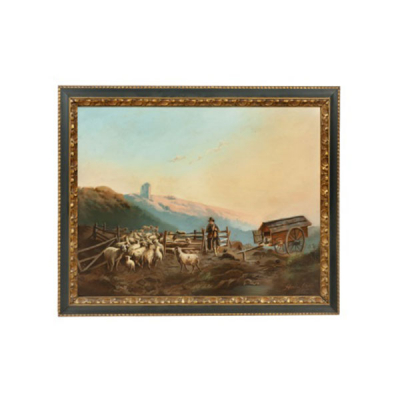 ADELA ORTIZ   (1847-1923)  &quot;Paisaje con pastor y ovejas&quot;  Firmado: Adela Ortiz 1886 