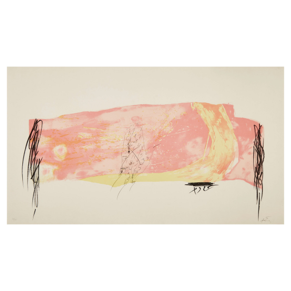 Antoni Tàpies (Barcelona, 1923-2012) Nocturna matinal. Litografía iluminada a mano sobre papel Guarro con dibujo original a lápiz y carboncillo.