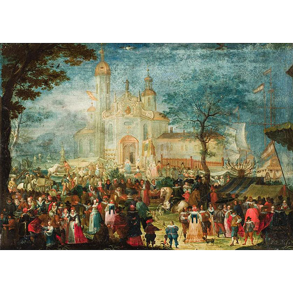 Escuela Europea S. XVII.  "Escena cortesana". Óleo sobre lienzo.