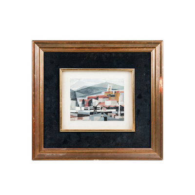 Gouache s/papel: &#039;Muelle de Uribitarte&#039;. NICOLÁS MARTÍNEZ ORTIZ DE ZÁRATE. Firmado.