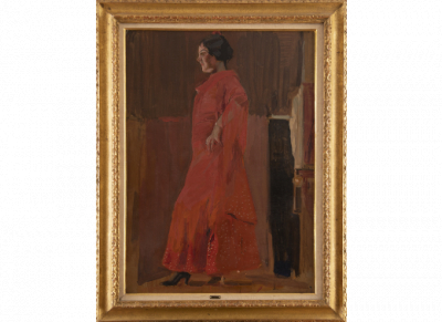 JOAQU&Iacute;N SOROLLA Y BASTIDA (Valencia, 1863 - Madrid, 1923) Flamenca con traje rojo