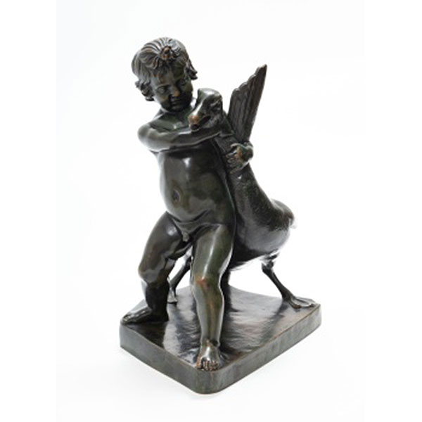 ESCUELA FRANCESA  (Pp. S. XIX) "Ni&ntilde;a con pato" Firmado: F. Barberienne. Fundidor