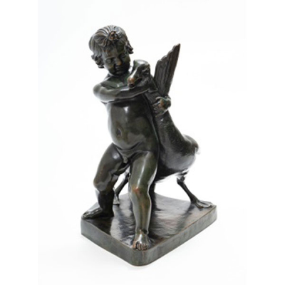 ESCUELA FRANCESA  (Pp. S. XIX) "Ni&ntilde;a con pato" Firmado: F. Barberienne. Fundidor