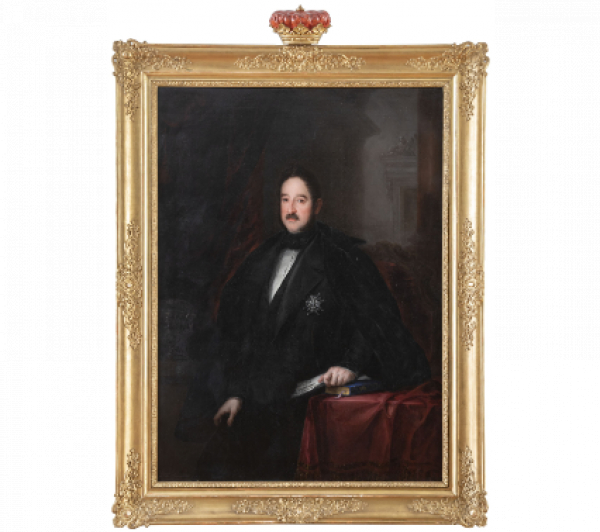 JOSÉ GUTIERREZ DE LA VEGA Y BOCANEGRA. Retrato Agustín Fernando Muñoz y Sánchez, I duque de Riánsares, grande de España, I marqués de San Agustín y I duque de Montmorot en Francia.   Óleo sobre lienzo. 