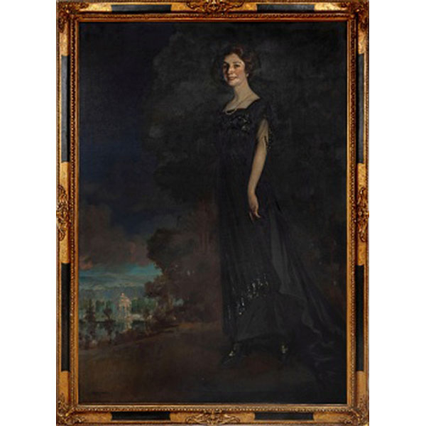 JULIO VILA Y PRADES   (Valencia 1873 - Barcelona 1930)  "Retrato de Dama con paisaje"  